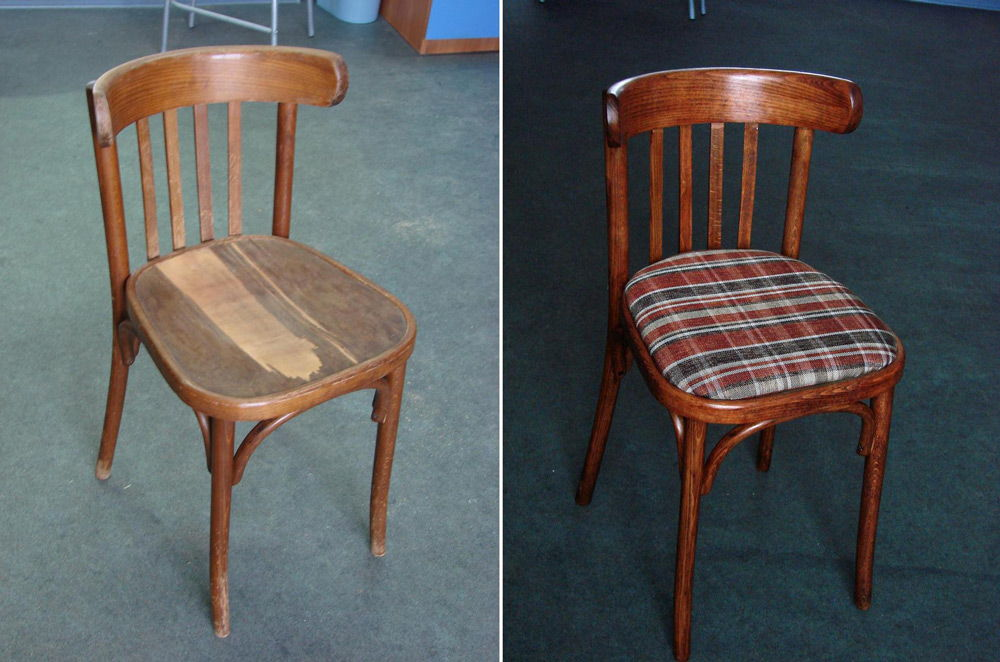 деревянный стул до и после реставрации каркаса и сидения