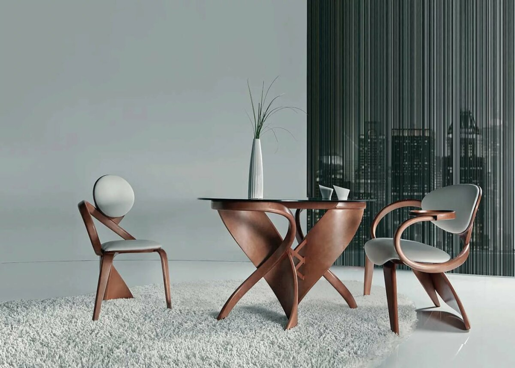 комната с дизайнерским столом и стульями